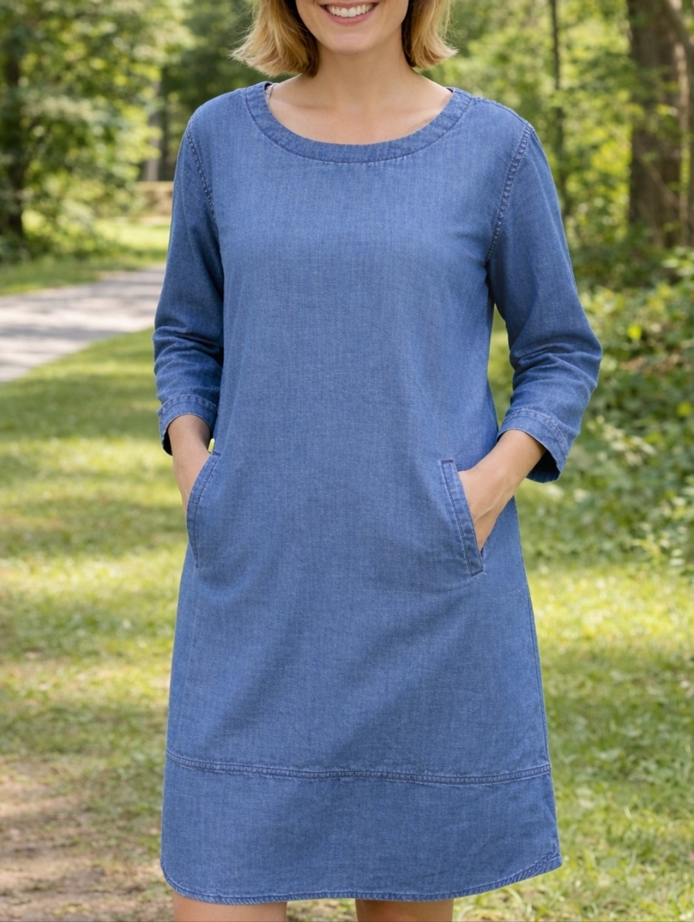 Anthropologie Holding Horses Chambray Mini Dress 100% Cotton 3/4 Sleeve Casual